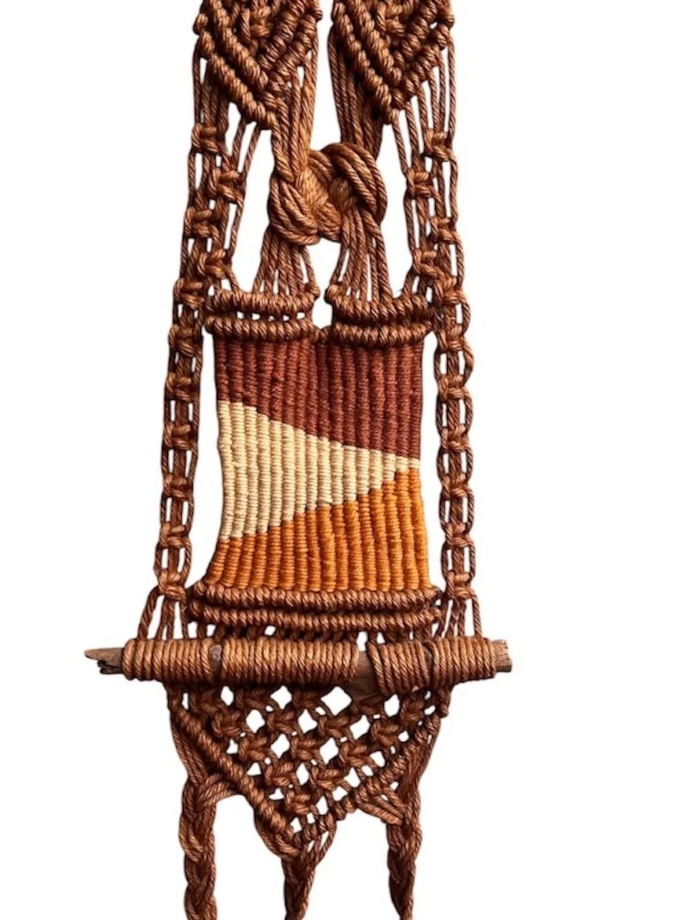 VINTAGE MCM  Macramé Wall Hanging - Brown, Rust & Cream